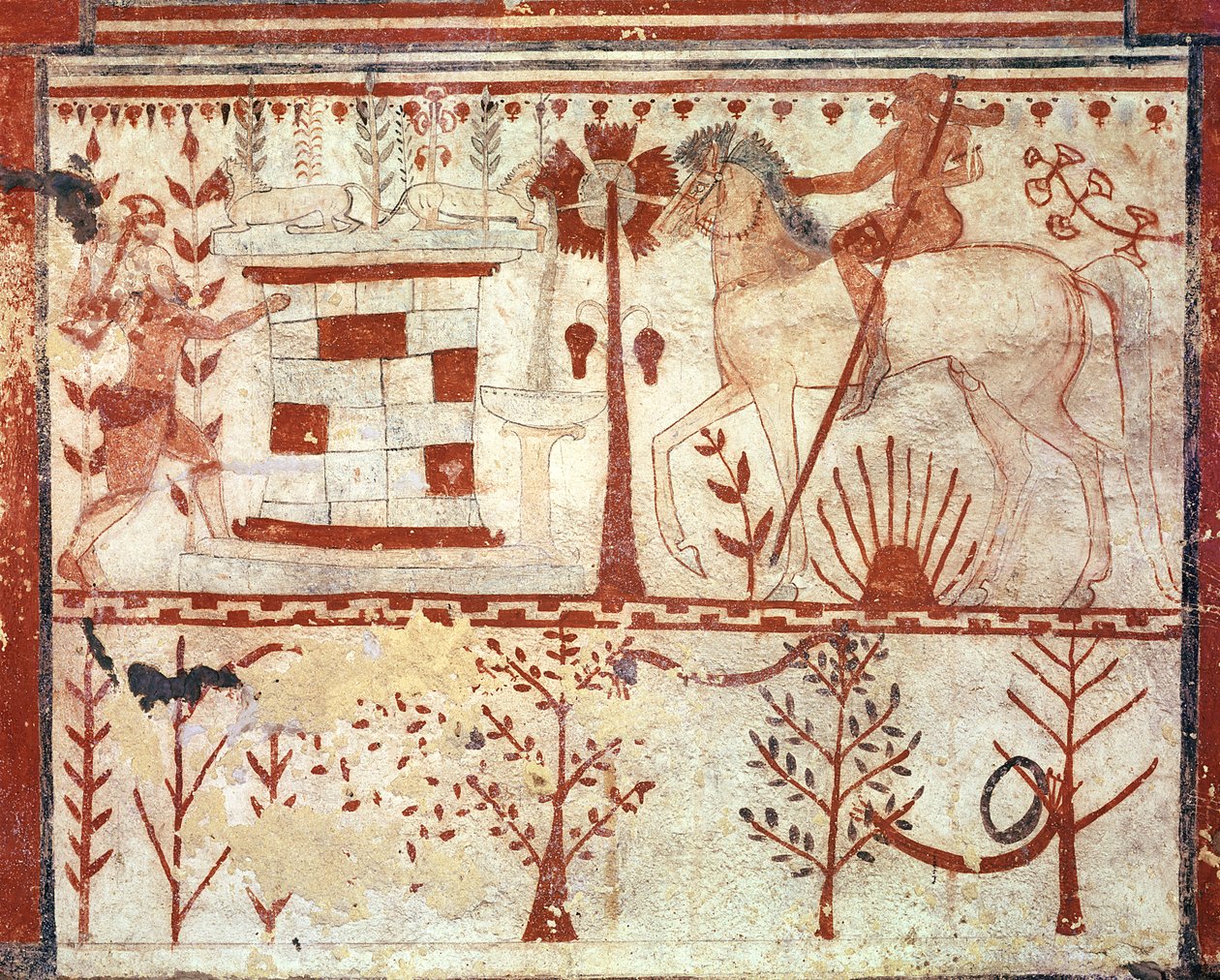 كمين لـ Trojan Prince Troilus بواسطة Achilles ، من قبر الثيران (Tomba del Tori) حوالي 540 قبل الميلاد (في الهواء الطلق) بواسطة إتروسكان