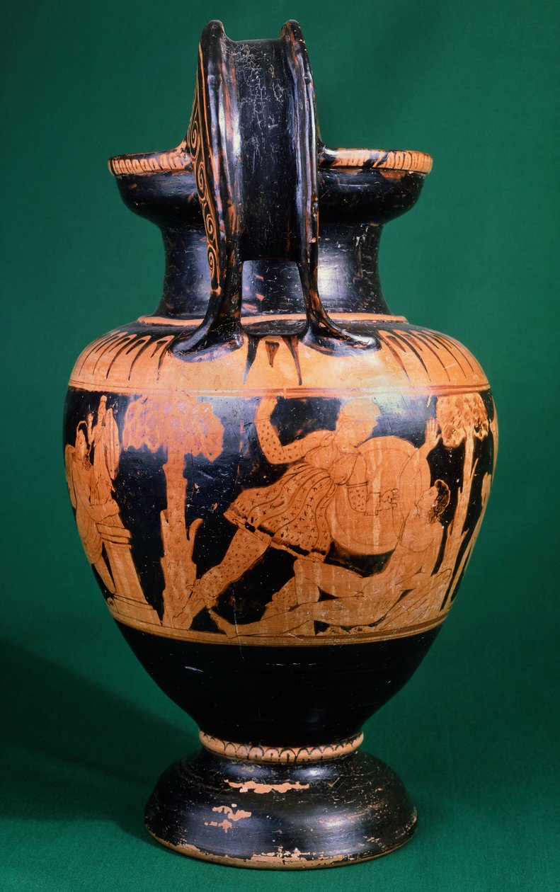 Volute krater لرسام ماينز ، يصور صراعًا بين محارب وأمازون. فخار أحمر الشكل. الحضارة الأترورية ، القرن الرابع قبل الميلاد. بواسطة إتروسكان