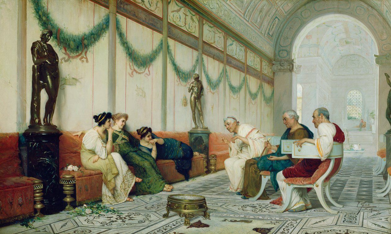 مبنى روماني من الداخل مع شخصيات ، حوالي 1880 (زيت على قماش) بواسطة إيتوري فورتي