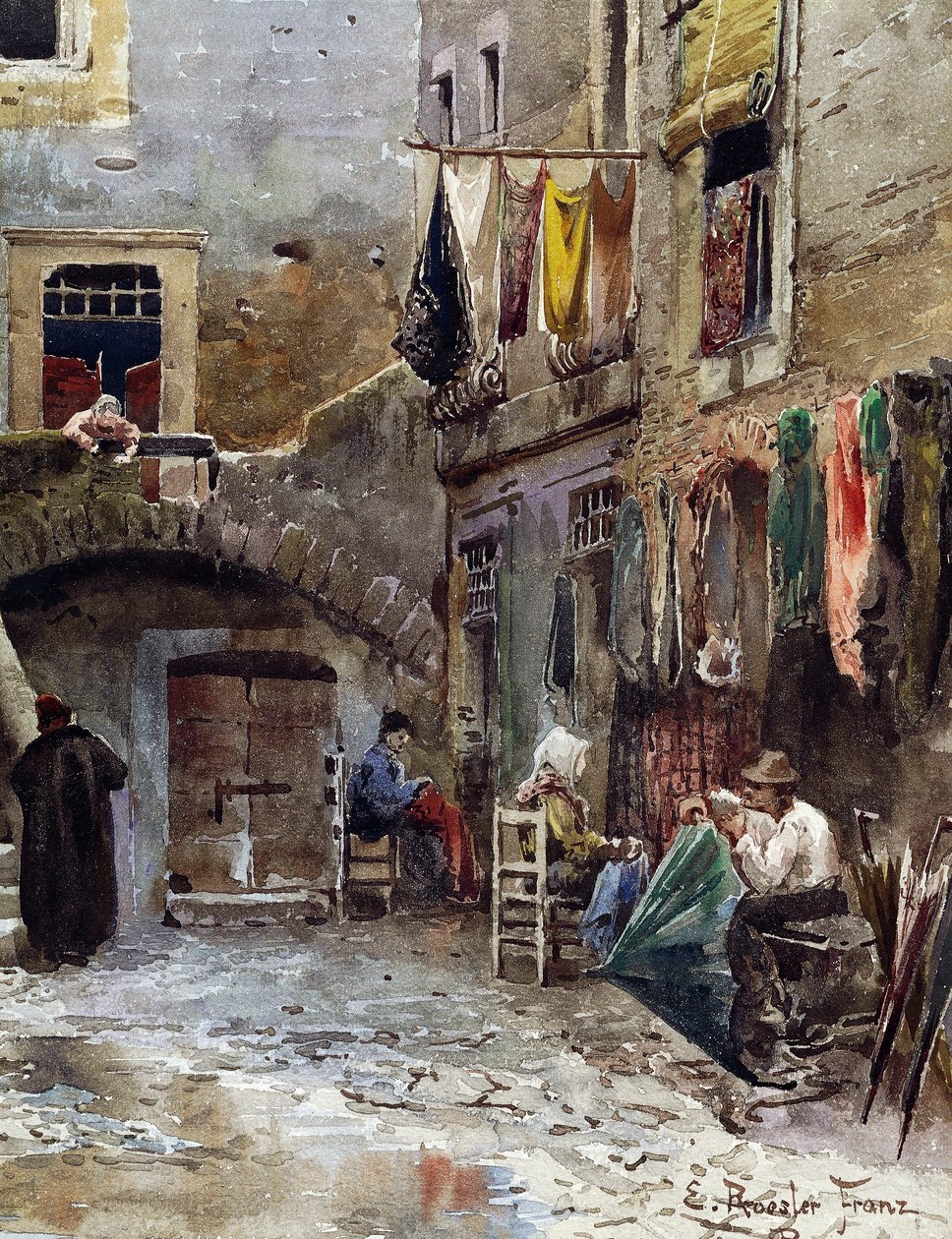 بقايا العصور الوسطى في الحي اليهودي في روما ، بواسطة إيتوري روسلر فرانز (1845-1907) ، ألوان مائية من سلسلة روما المختفية ، التفاصيل ، إيطاليا بواسطة إيتوري روزلر فرانز