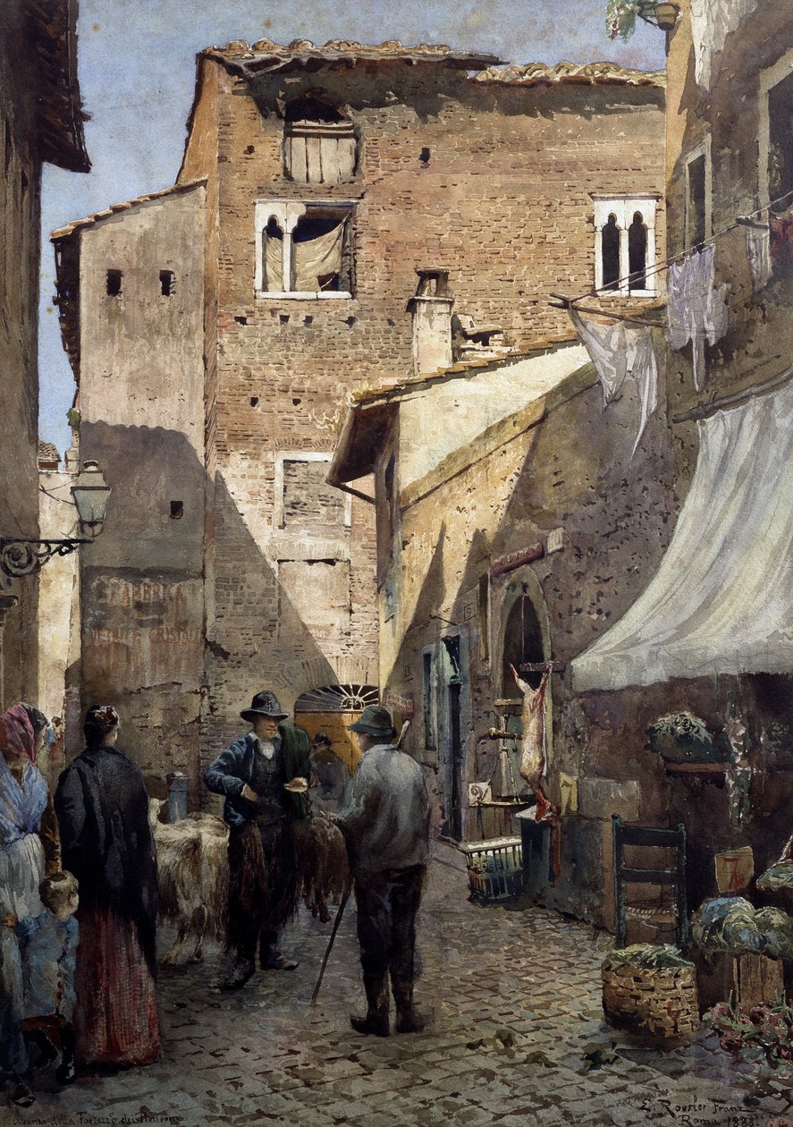 منازل بييرليوني القديمة في روما ، لوحة مائية لإيتوري روسلر فرانز (1845-1907) ، إيطاليا بواسطة إيتوري روزلر فرانز