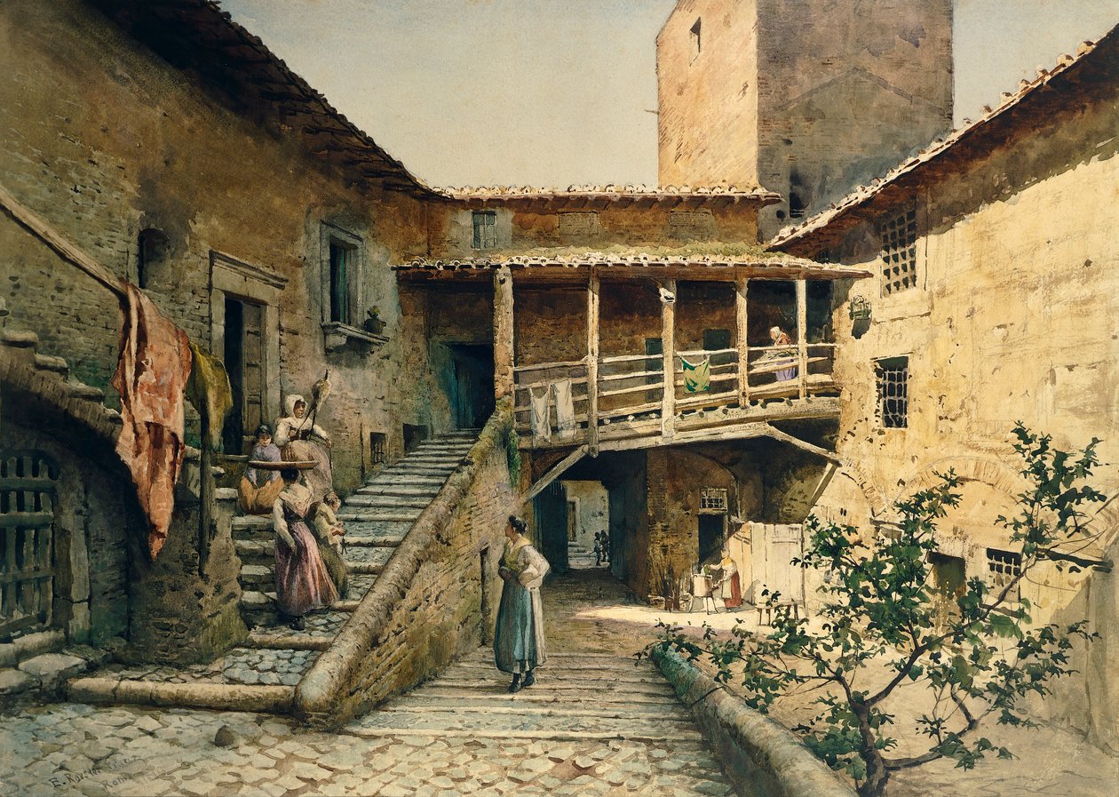 الفناء في قصر أنغيلارا في روما ، من سلسلة اختفاء روما ، بقلم إيتوري روسلر فرانز (1845-1907) بواسطة إيتوري روزلر فرانز