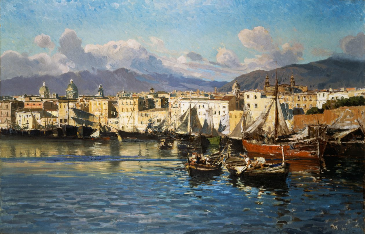 Old Port of Palermo (oil on canvas) بواسطة Ettore de Maria Bergler