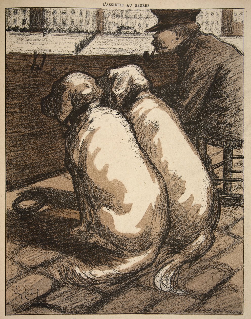 حرس على نهر السين في باريس ، رسم توضيحي من "L&39;assiette au Beurre: Les Functionionnaires" ، 9 أغسطس 1902 بواسطة يوجين كادل