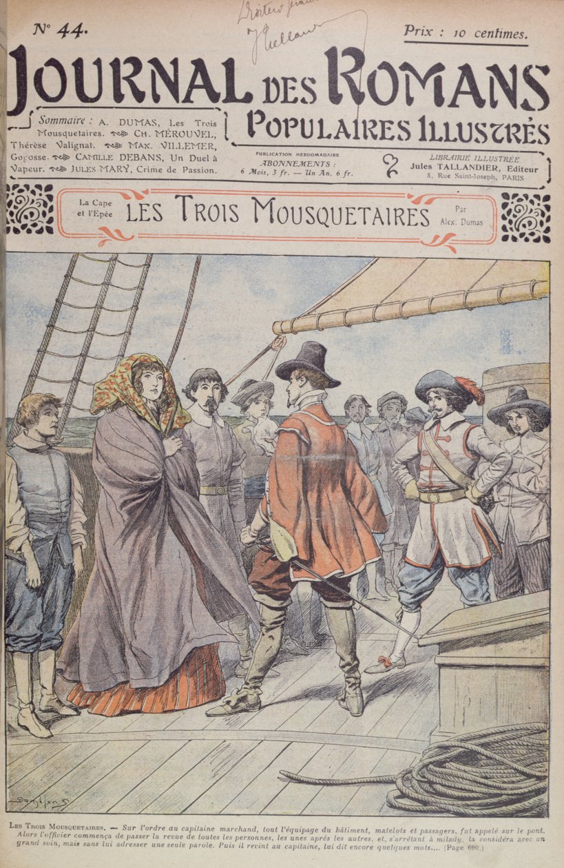 الغلاف الأمامي لسلسلة من "الفرسان الثلاثة" بقلم ألكسندر دوماس بير (1803-70) من "Journal des Romans Populaires Illustres" ، 1905 بواسطة يوجين دامبلانز