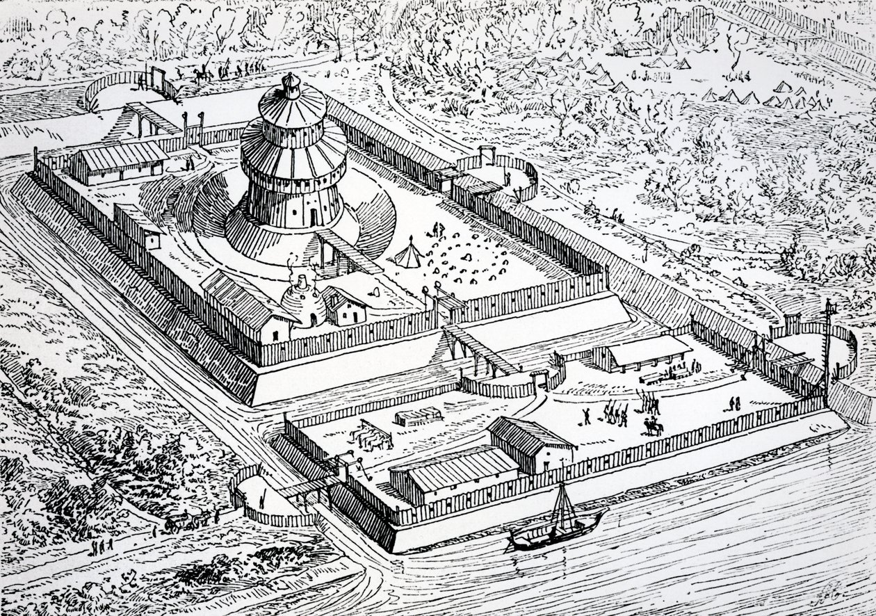 إعادة بناء متحف اللوفر خلال فترة مملكة الفرنجة في القرنين السادس والسابع ، 1895 بواسطة يوجين إيمانويل فيوليت لو دوك