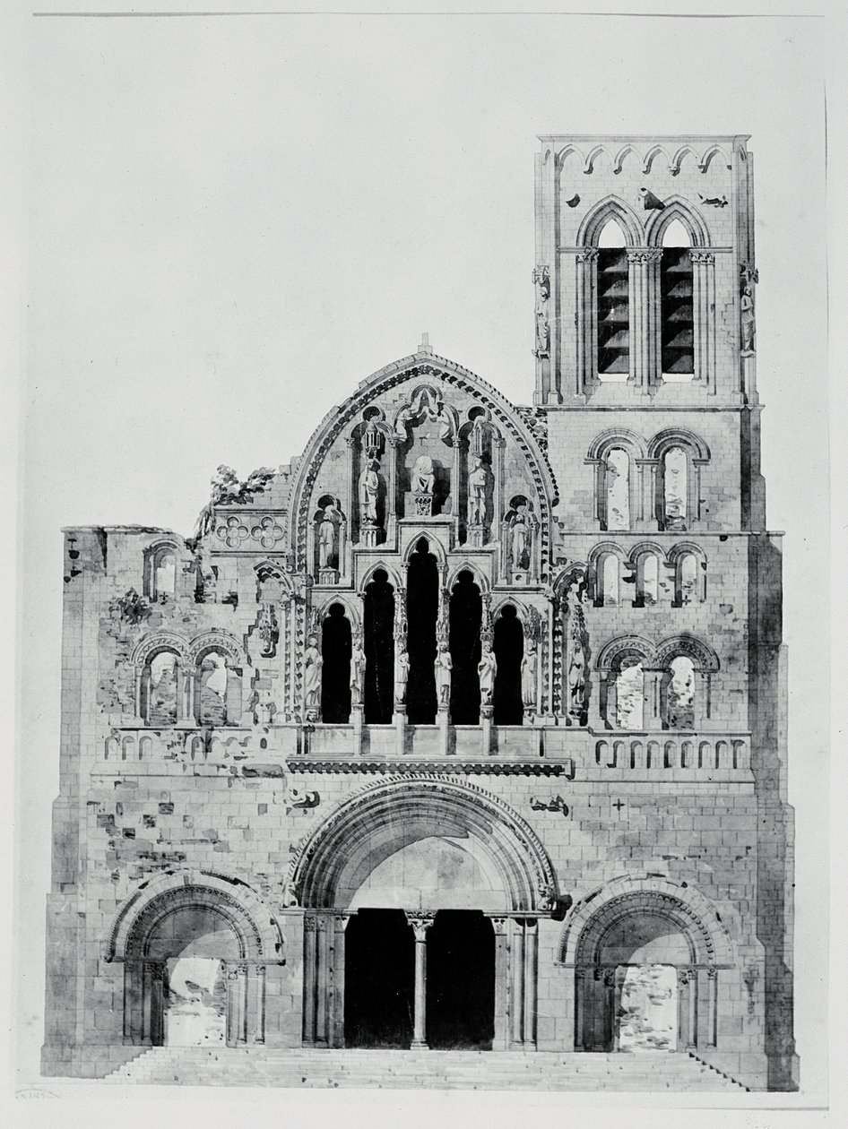 واجهة La Madeleine de Vezelay (قلم وحبر ومرحاض على ورق) بواسطة يوجين إيمانويل فيوليت لو دوك