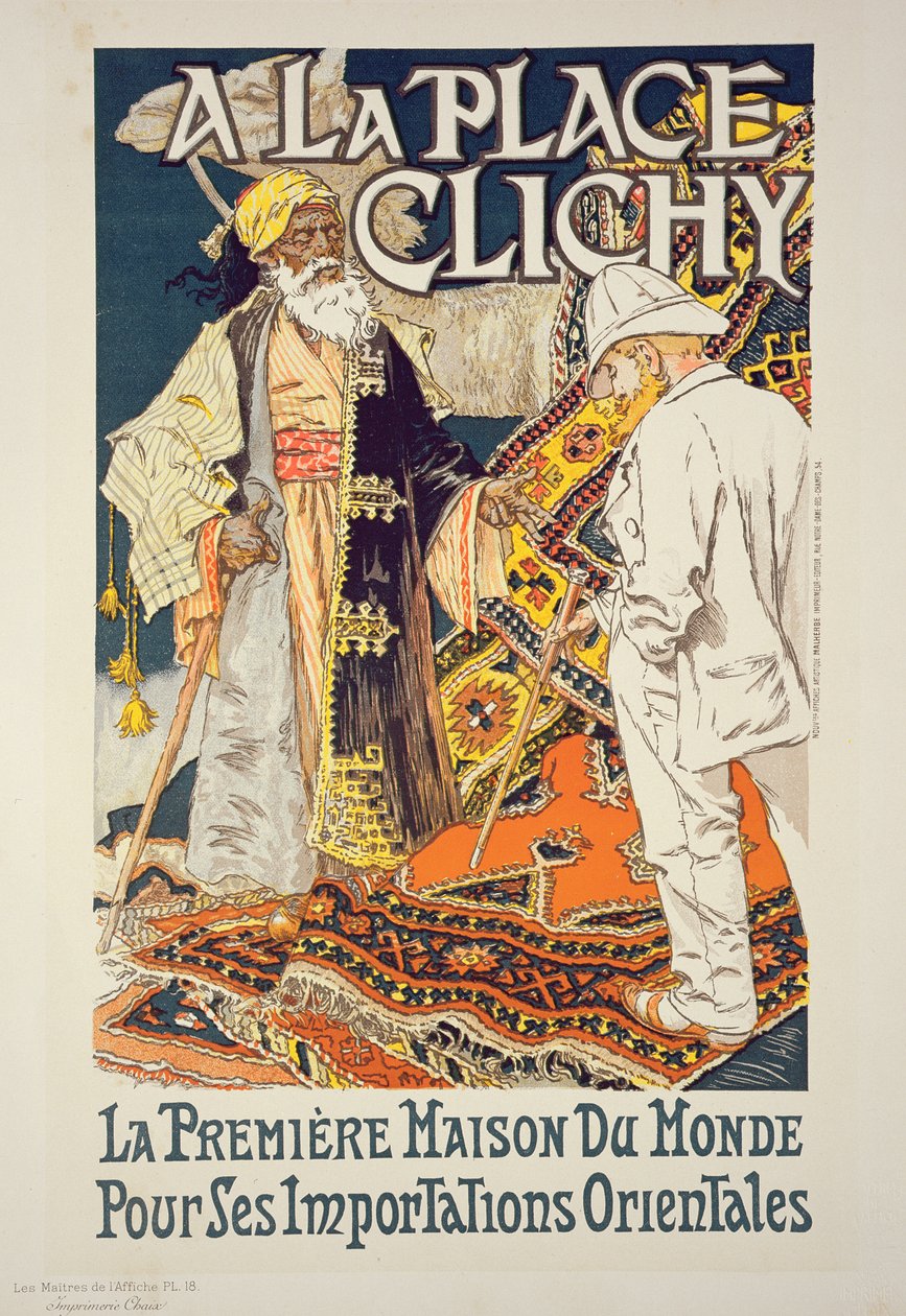 استنساخ ملصق إعلاني "لا بلاس كليشي" ، متجر متخصص في البضائع الشرقية ، 1891 بواسطة يوجين جراست