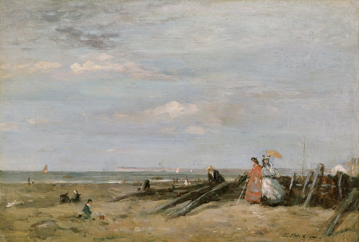 مشهد على الشاطئ في تروفيل ، 1860 (زيت على البطاقة موضوعة على لوحة) بواسطة يوجين لويس بودين
