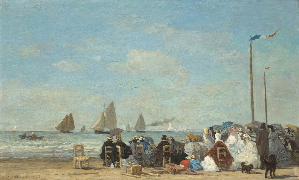 مشهد الشاطئ في تروفيل ، 1863 (زيت على خشب) بواسطة يوجين لويس بودين