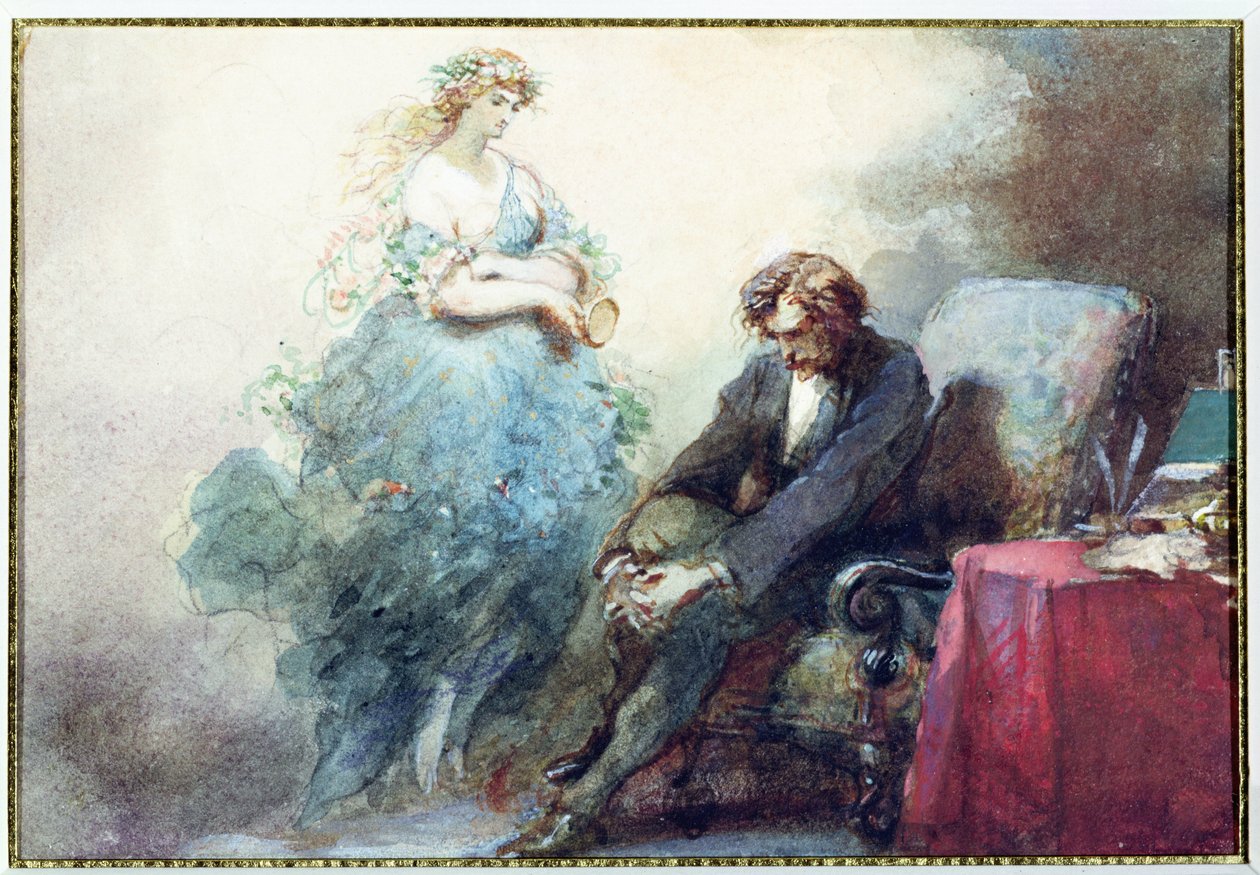 La Nuit de Mai ، رسم توضيحي من فيلم "Les Nuits" لألفريد موسيت (1810-57) بواسطة يوجين لويس لامي