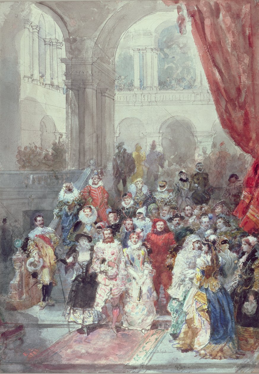دراسة عن كرة تنكرية مقدمة من أميرة ساجان ، 1883 (مرحاض مع نقش غرافيتي مرتفع مع أبيض على ورق) بواسطة يوجين لويس لامي