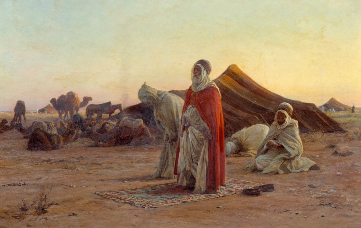 خيمة في الصحراء صلاة. التفاصيل. رسم يوجين أليكسيس جيرارديت (1853-1907) القرن التاسع عشر بايون ، متحف بونات بواسطة يوجين الكسيس جيرارديت
