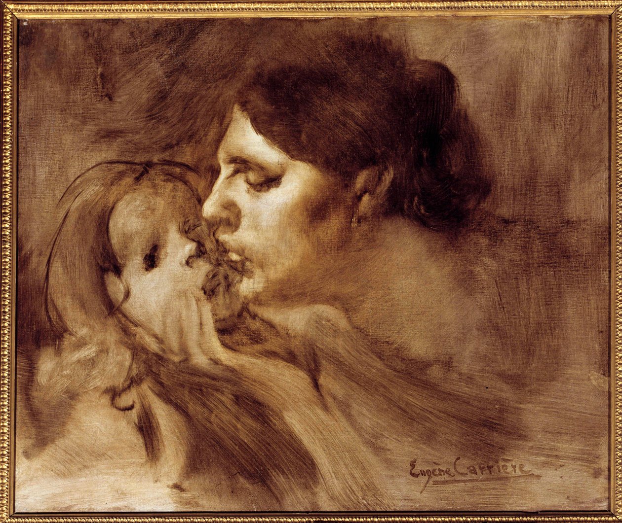 لوحة قبلة الأمهات بواسطة يوجين كاريير (1849-1906) القرن التاسع عشر 0.46 × 0.55 م باريس ، متحف أورسيه بواسطة يوجين كاريير