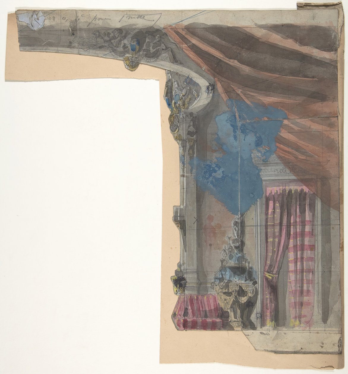 تصميم لمجموعة مسرح في أوبرا ، باريس ، 1828-90. بواسطة يوجين سيشيري