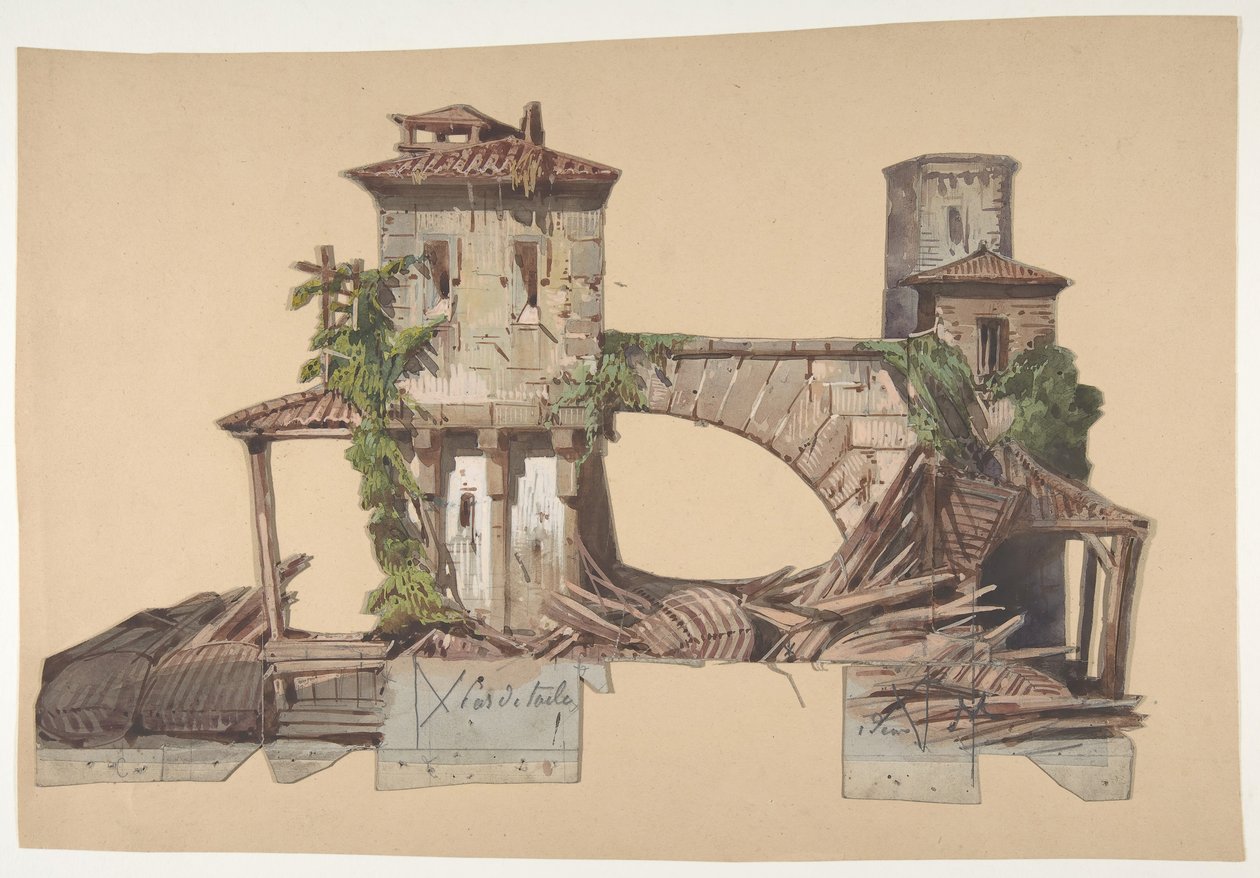 تصميم لمجموعة مسرح في أوبرا ، باريس ، 1830-90. بواسطة يوجين سيشيري
