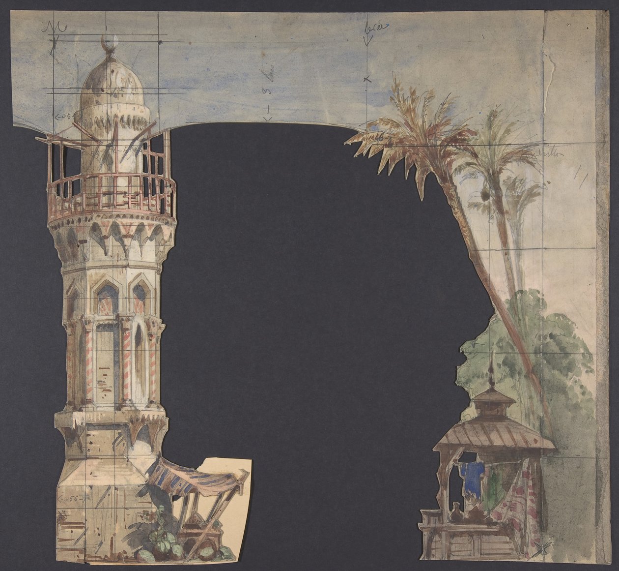 تصميم لمجموعة مسرح في أوبرا ، باريس ، 1830-90. بواسطة يوجين سيشيري