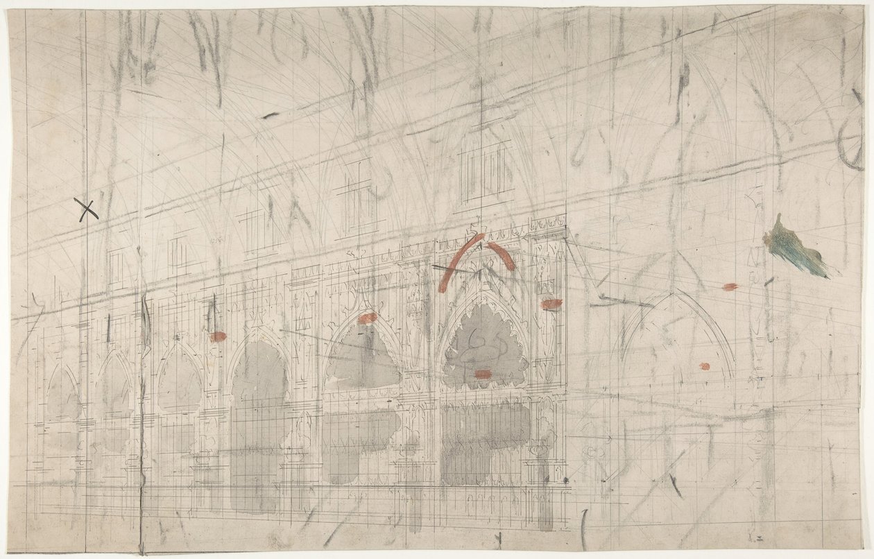 تصميم لمرحلة في الأوبرا ، باريس: الكنيسة الداخلية ، 1830-90. بواسطة يوجين سيشيري