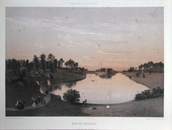 The Bois de Boulogne من "Paris in its Splendor" ، حوالي 1860 (litho) بواسطة يوجين سيشيري