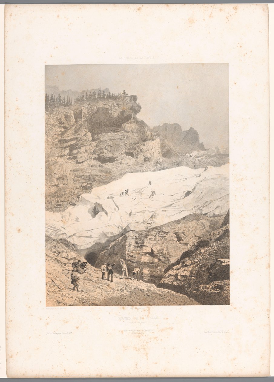 متنزهون على نهر روزنلاوي الجليدي Glacier de Rosenlaui (العنوان على الكائن) وجوه في سويسرا وسافوي (عنوان المسلسل) La Suisse et la Savoie (عنوان المسلسل على الكائن) بواسطة يوجين سيشيري