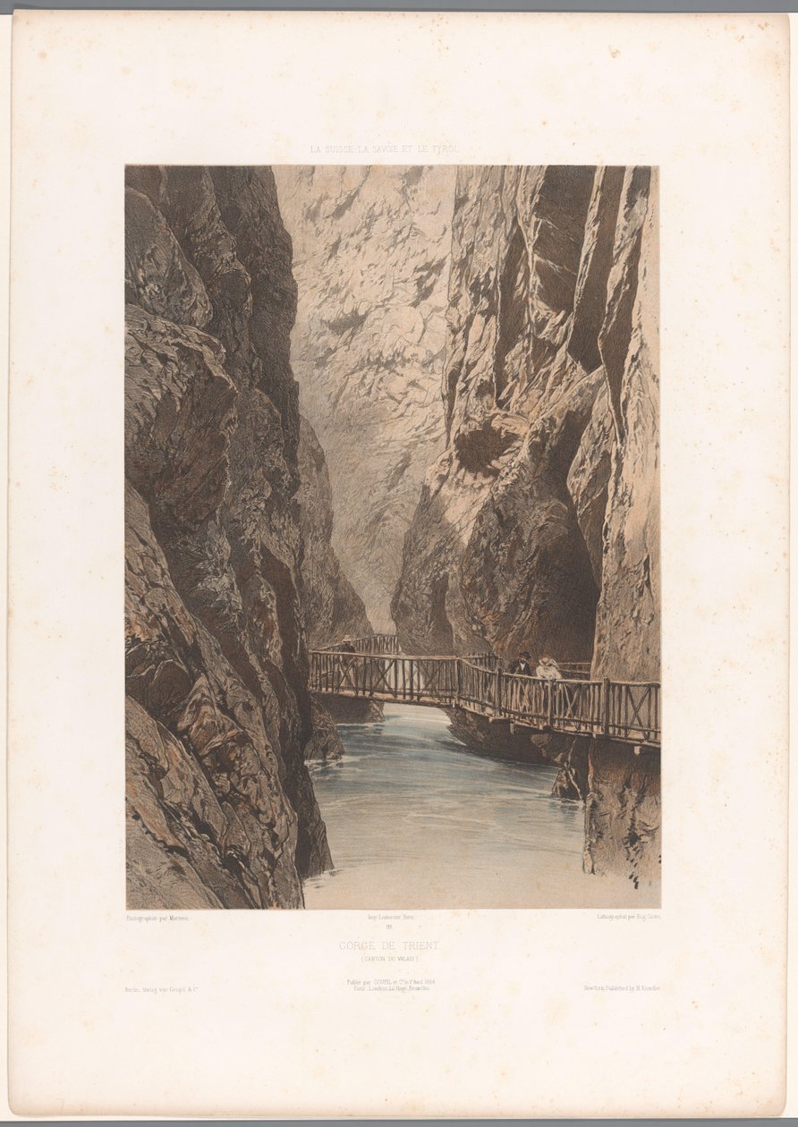 متنزهون على جسر عبر Trient Schlucht Gorge du Trient (العنوان على الكائن) مشاهد في سويسرا وسافوي وتيرول (عنوان المسلسل) La Suisse و la Savoie et le Tyrol (عنوان المسلسل على الكائن) بواسطة يوجين سيشيري