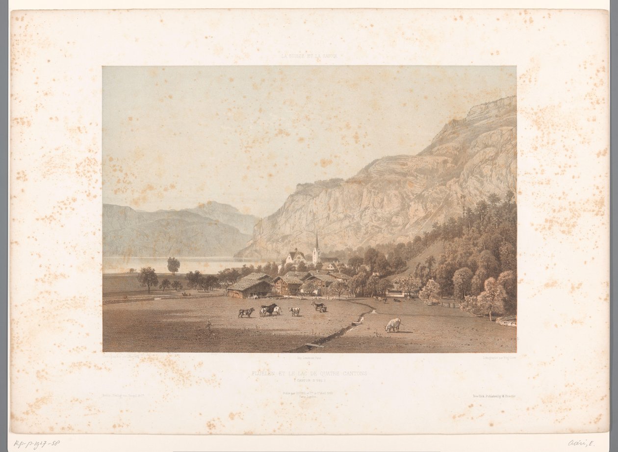 منظر لفلولين على بحيرة لوسيرن Flüelen et le lac de Quatre Cantons (العنوان على الكائن) وجوه في سويسرا وسافوي (عنوان المسلسل) La Suisse et la Savoie (عنوان المسلسل على الكائن) بواسطة يوجين سيشيري