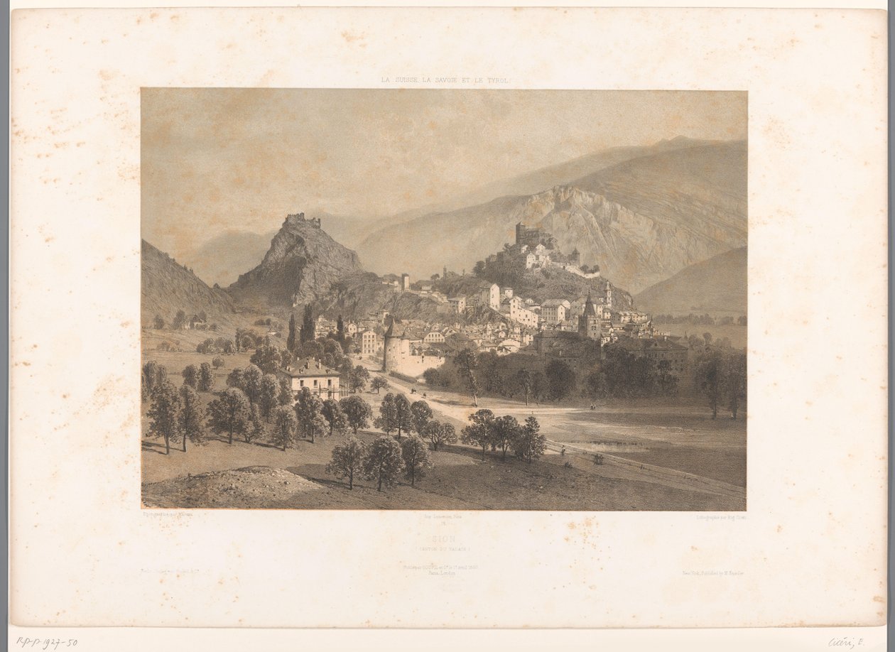 منظر لسيون في وادي الرون صهيون (العنوان على الكائن) مشاهد في سويسرا وسافوي وتيرول (عنوان المسلسل) La Suisse و la Savoie et le Tyrol (عنوان المسلسل على الكائن) بواسطة يوجين سيشيري