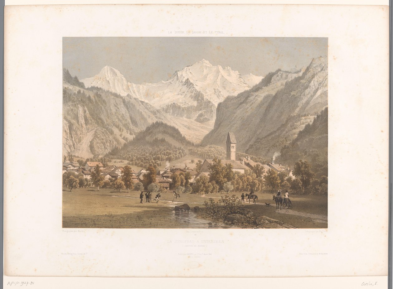 منظر لأونترسين ويونغفراو La Jungfrau à Unterseen (العنوان على الكائن) مشاهد في سويسرا وسافوي وتيرول (عنوان المسلسل) La Suisse و la Savoie et le Tyrol (عنوان المسلسل على الكائن) بواسطة يوجين سيشيري
