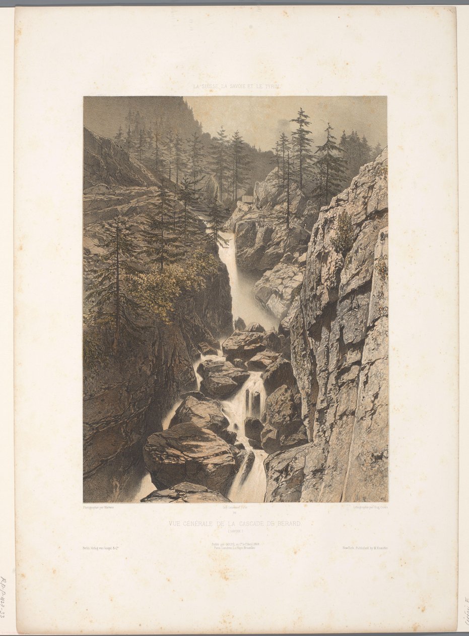 Zicht op de Bérard-waterval منظر عام لـ Cascade de Bérard (العنوان على الكائن) Gezichten in Zwitserland ، Savoy in Tirol (عنوان السلسلة) سويسرا وسافوي وتيرول (عنوان المسلسل على الكائن) بواسطة يوجين سيشيري