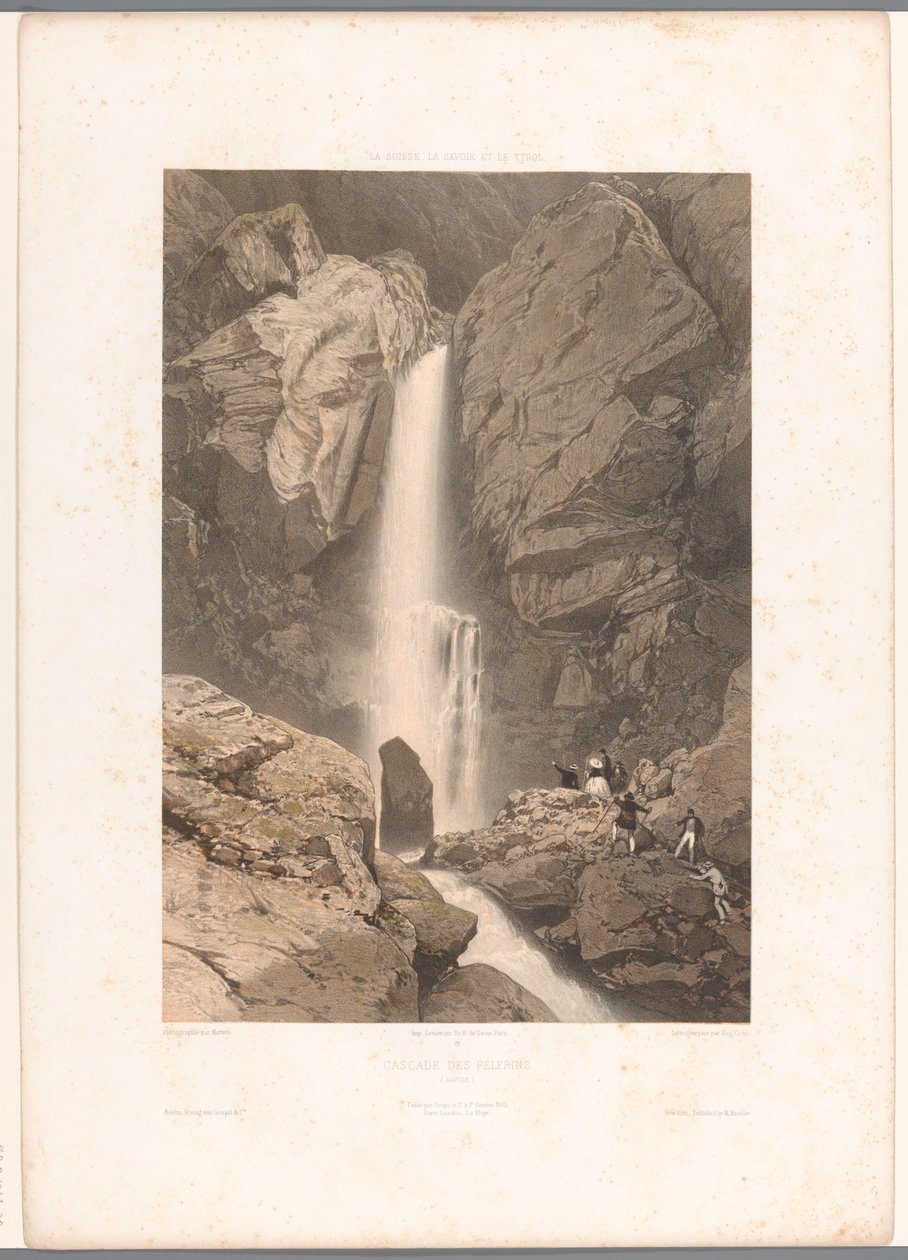 منظر لشلال بيليرين Cascade des Pélerins (العنوان على الكائن) مشاهد في سويسرا وسافوي وتيرول (عنوان المسلسل) La Suisse و la Savoie et le Tyrol (عنوان المسلسل على الكائن) بواسطة يوجين سيشيري