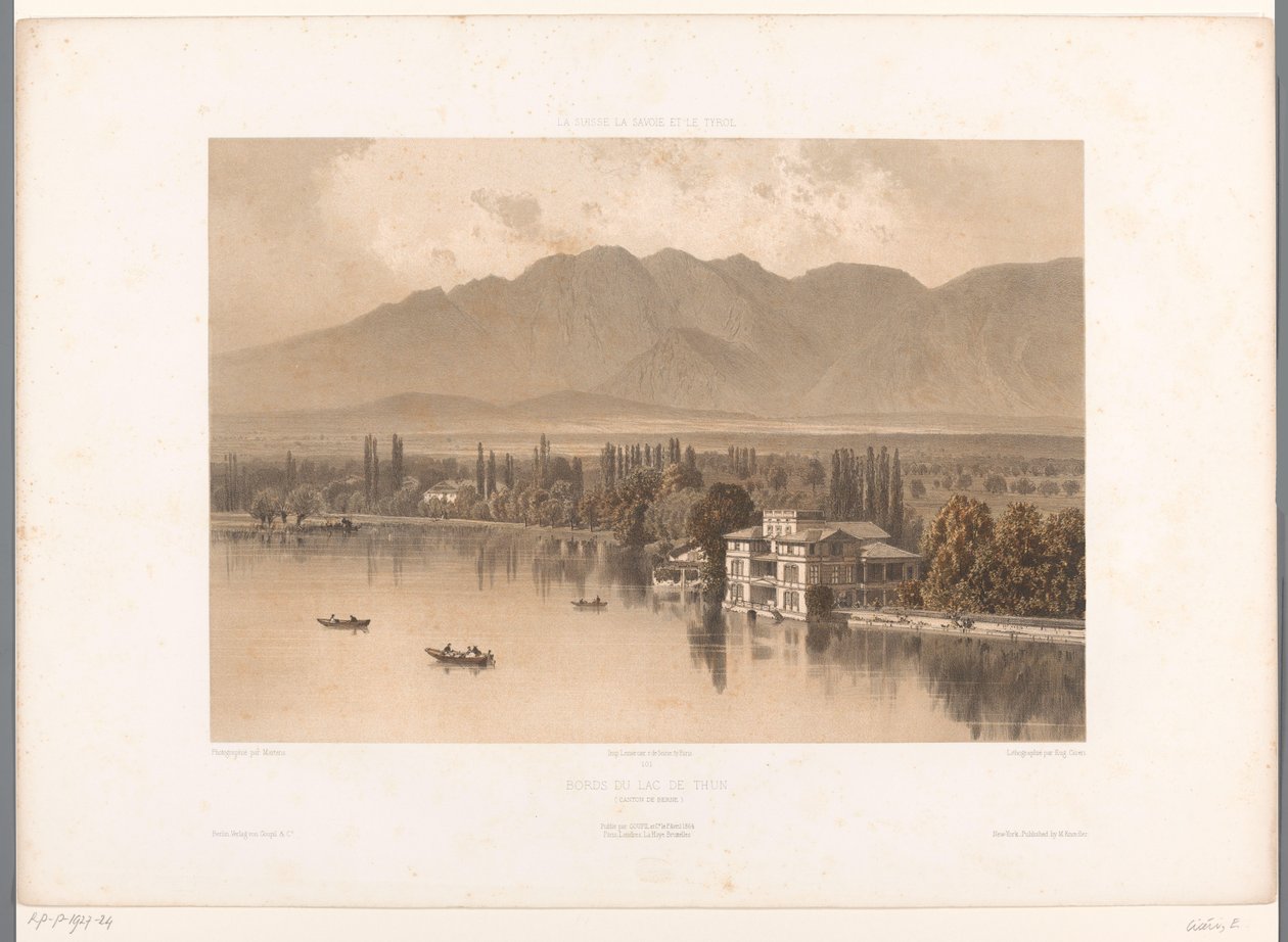 منظر لشواطئ بحيرة ثون Bords du Lac de Thun (العنوان على الكائن) مشاهد في سويسرا وسافوي وتيرول (عنوان المسلسل) La Suisse و la Savoie et le Tyrol (عنوان المسلسل على الكائن) بواسطة يوجين سيشيري