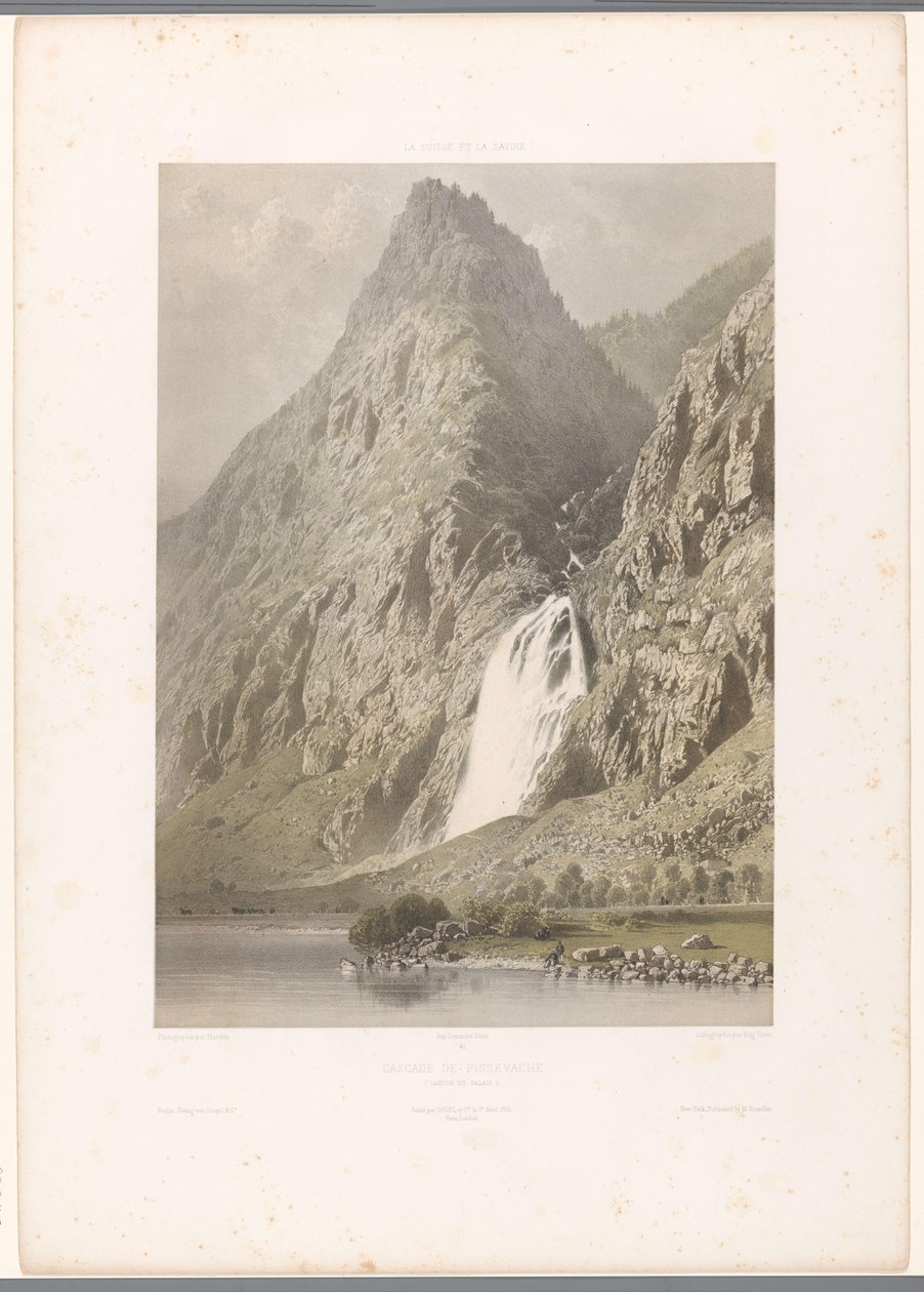منظر لشلال بيسفاتشي Cascade de Pissevache (العنوان على الكائن) وجوه في سويسرا وسافوي (عنوان المسلسل) La Suisse et la Savoie (عنوان المسلسل على الكائن) بواسطة يوجين سيشيري