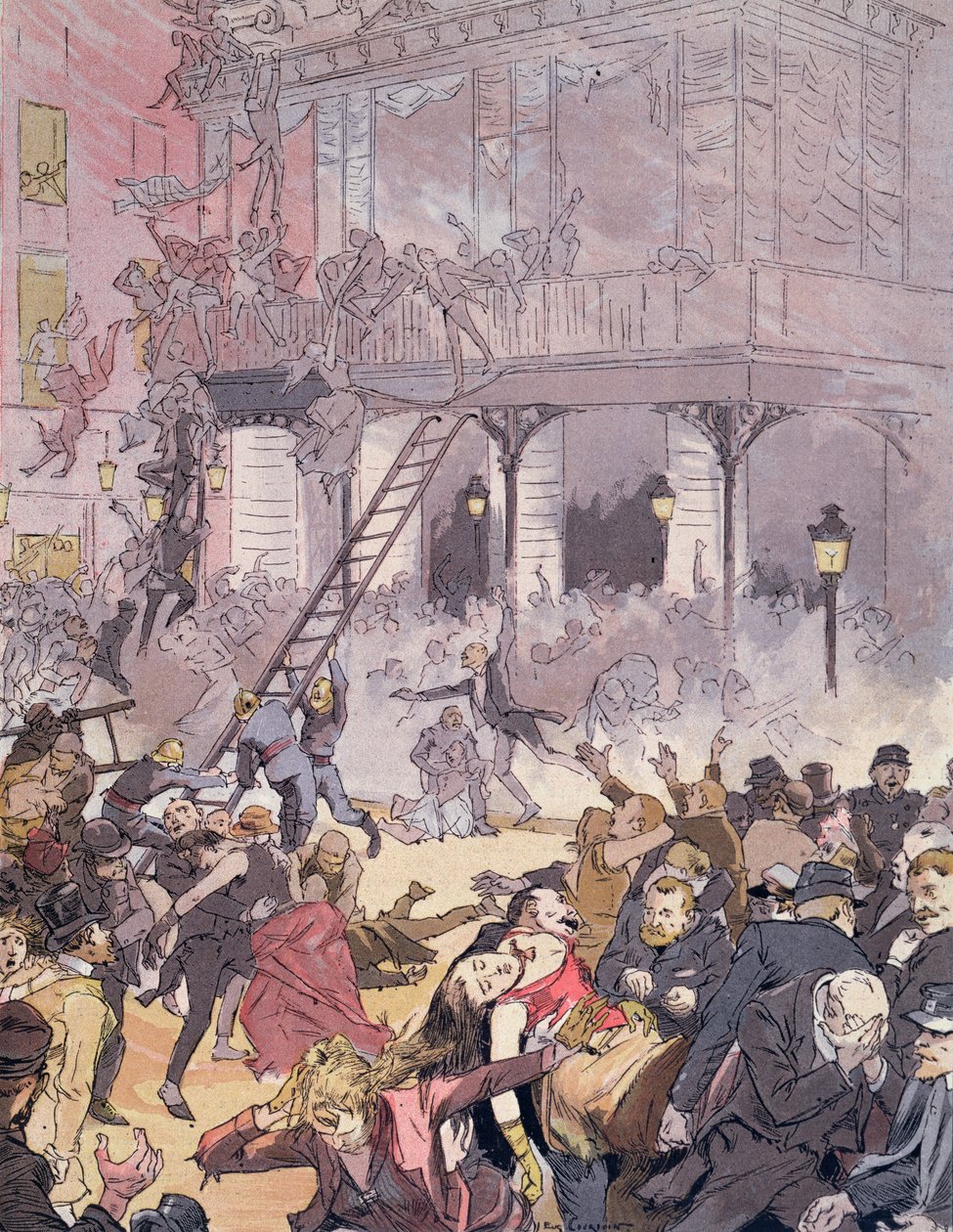 حريق في أوبرا كوميك ، 25 مايو 1887 (لون ليثو) بواسطة يوجين كوربوين