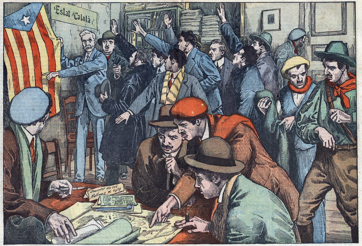 Catalan separatists are preparing their plot in Paris. Illustration of Damblans. In “” Le Pelerin”” of November 28 بواسطة يوجين دامبلانز