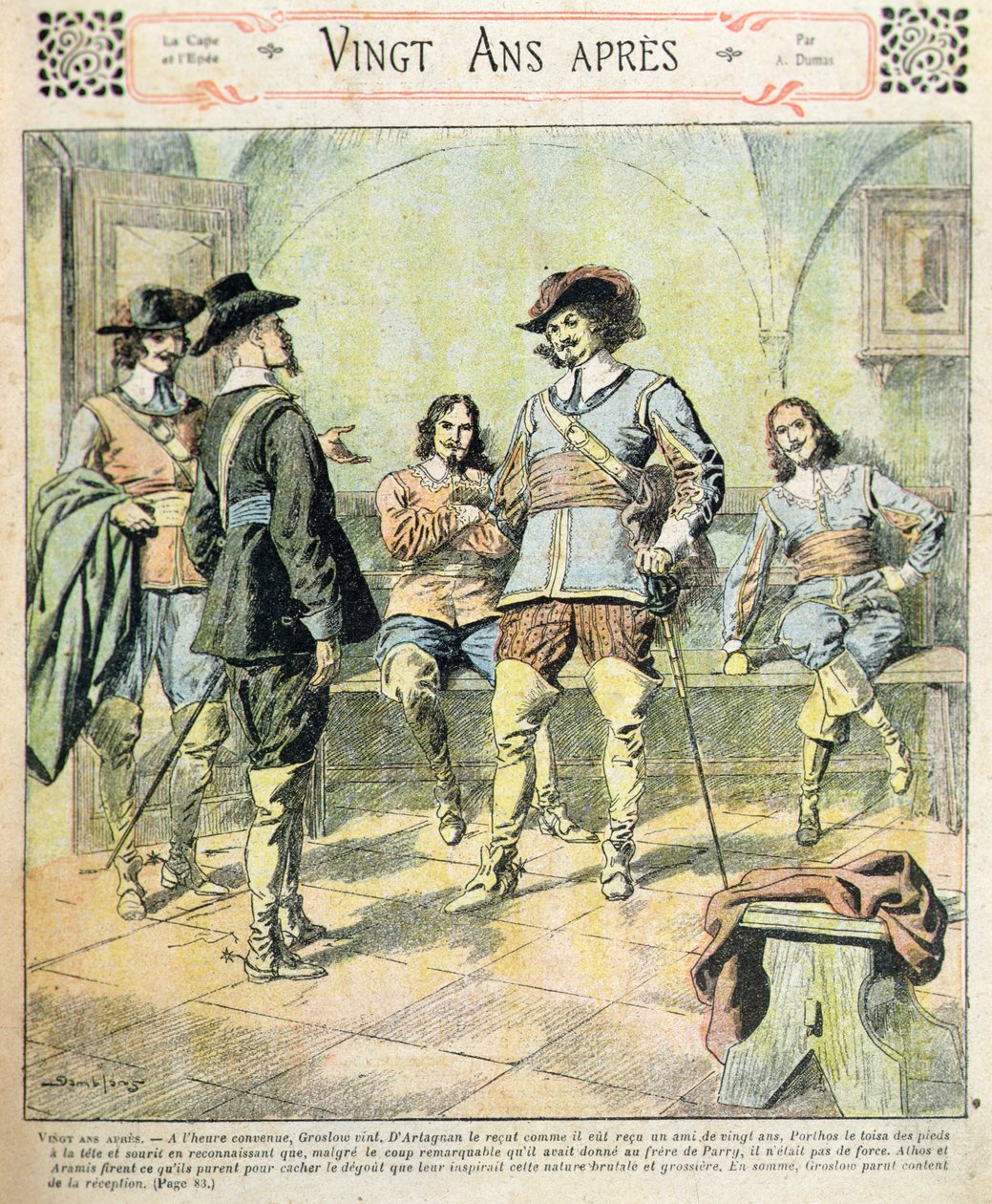 الغلاف الأمامي لتسلسل "Vingt Ans Apres" بقلم Alexandre Dumas pere (1803-70) من "Journal des Romans Populaires Illustres" ، حوالي 1900 (لون ليثو) بواسطة يوجين دامبلانز