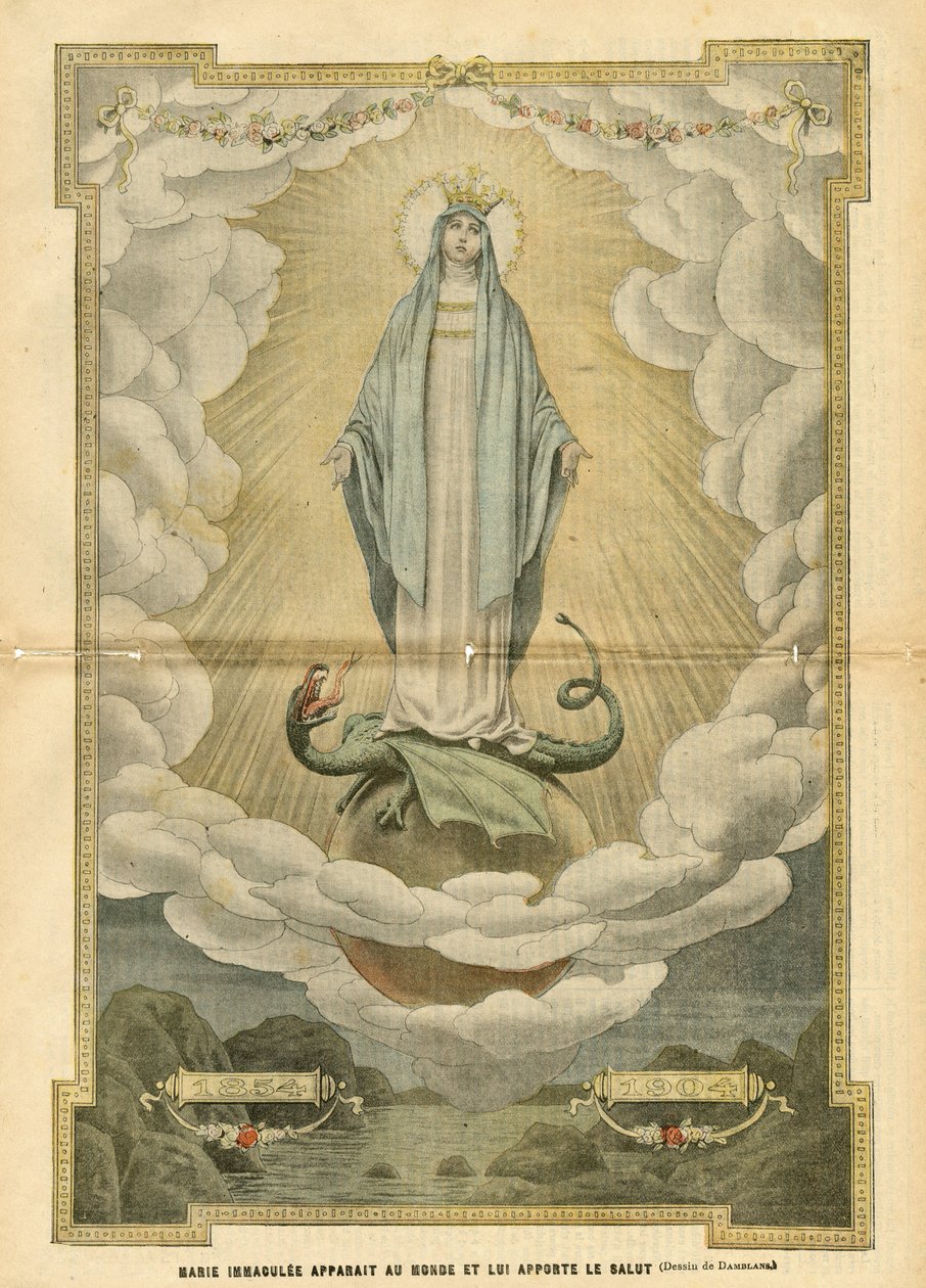 رسم توضيحي لـ Eugene Damblans (1865-1945) في Le Pelerin ، 04/12/04 - تظهر Mary Immaculee للعالم وتجلب له الخلاص - إيمان الدين والكاثوليكية - تصور بلا حدود - ماري ، تنين - غيوم - الأرض بواسطة يوجين دامبلانز