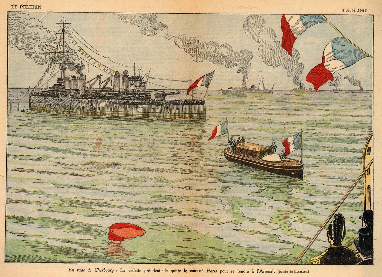 المعيار الرئاسي ، ميناء شيربورج ، صفحة مزدوجة منتشرة في "Le Pelerin" 2 أغسطس 1925 (الطباعة الحجرية بواسطة يوجين دامبلانز