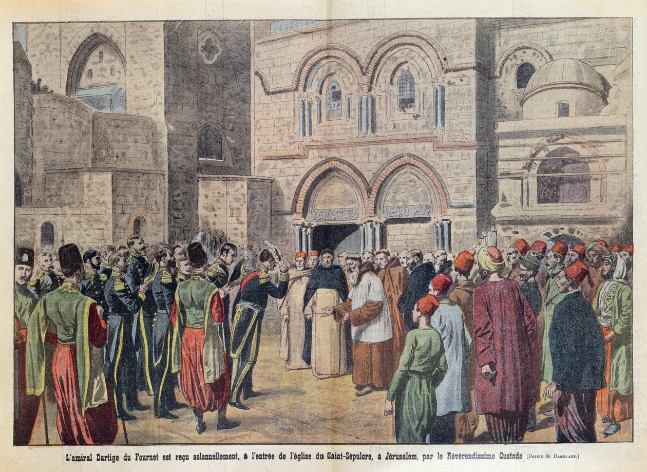 استقبال الأميرال دارتيج دو فورنيه (1856-1940) في كنيسة القيامة في القدس ، صورة من مجلة "لو بيليرين" في 2 أغسطس 1911 بواسطة يوجين دامبلانز