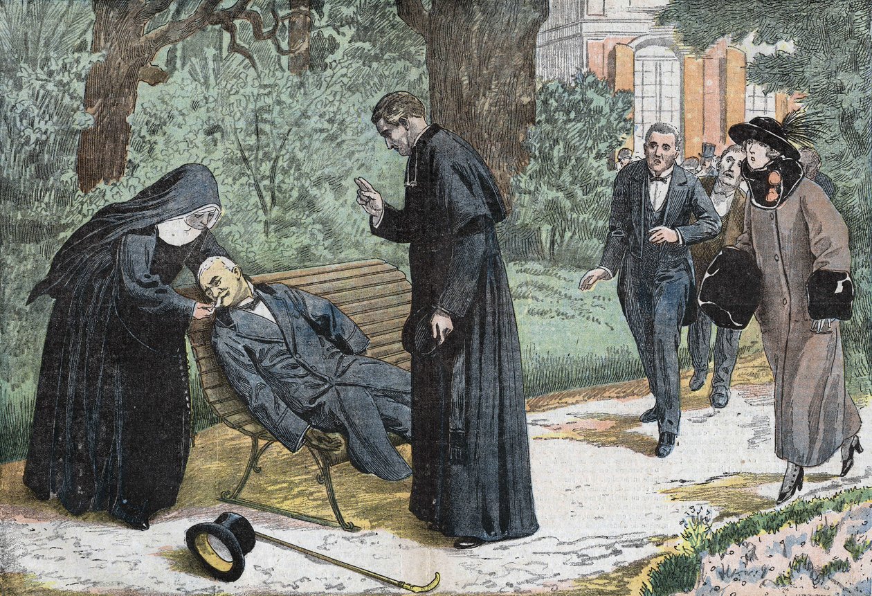 توفي ثيوفيل ديلكاسي (1852-1923) ، سياسي فرنسي بسبب انسداد في حديقة عشية نيس في نيس في عام 1923. رسم Damblans. بواسطة يوجين دامبلانز