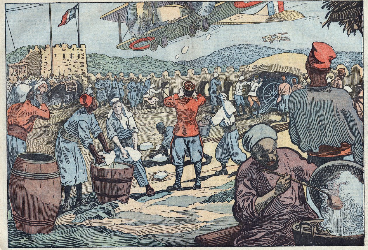 War in Morocco: French planes supply ice to a blockhouse siege by dissident Moroccans. Illustration of Damblans. In “” Le Pelerin”” of May 24 بواسطة يوجين دامبلانز