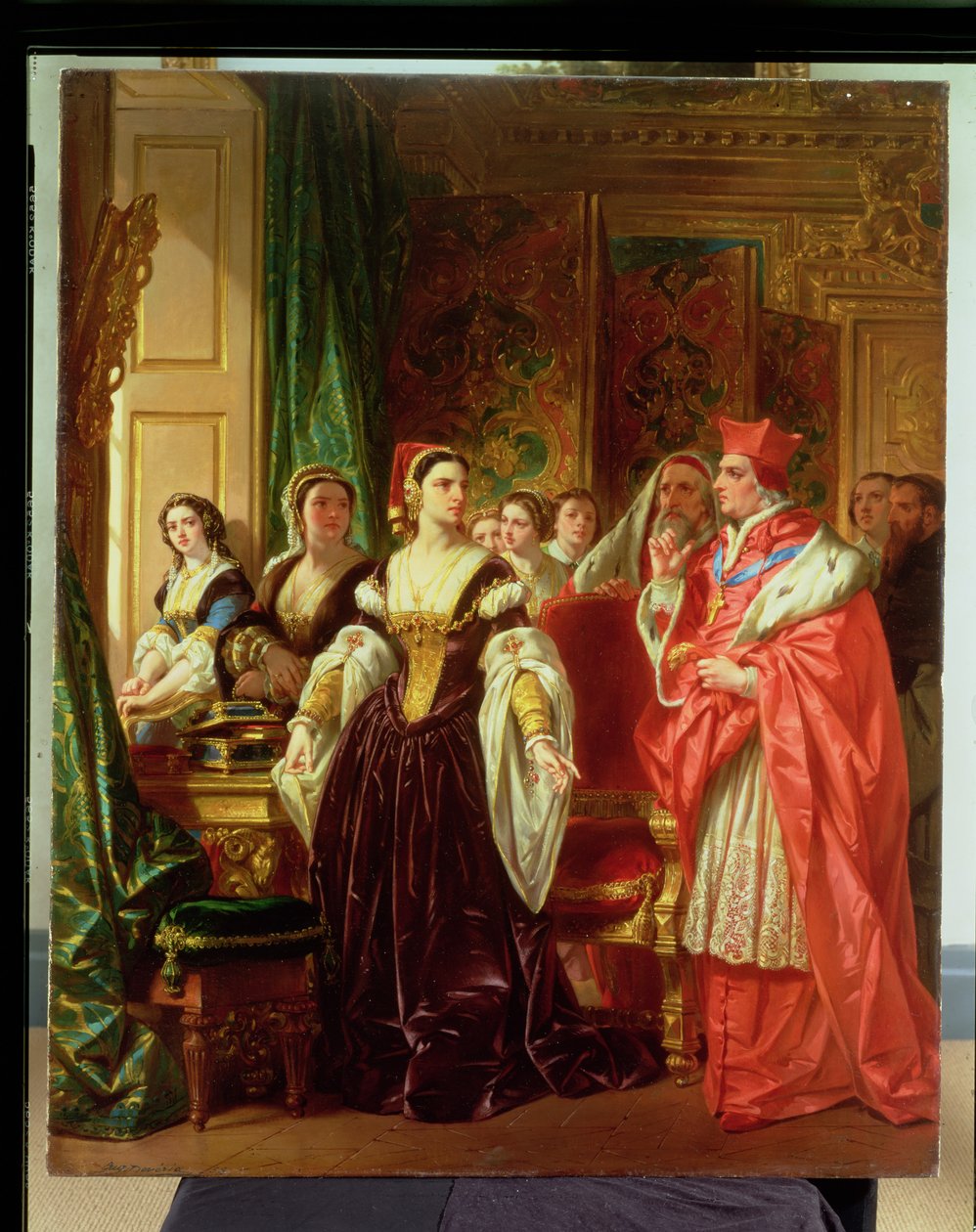مشهد من شكسبير هنري الثامن ؛ الكاردينال Wolsey و Katherine of Aragon ، 1858 بواسطة يوجين ديفيريا
