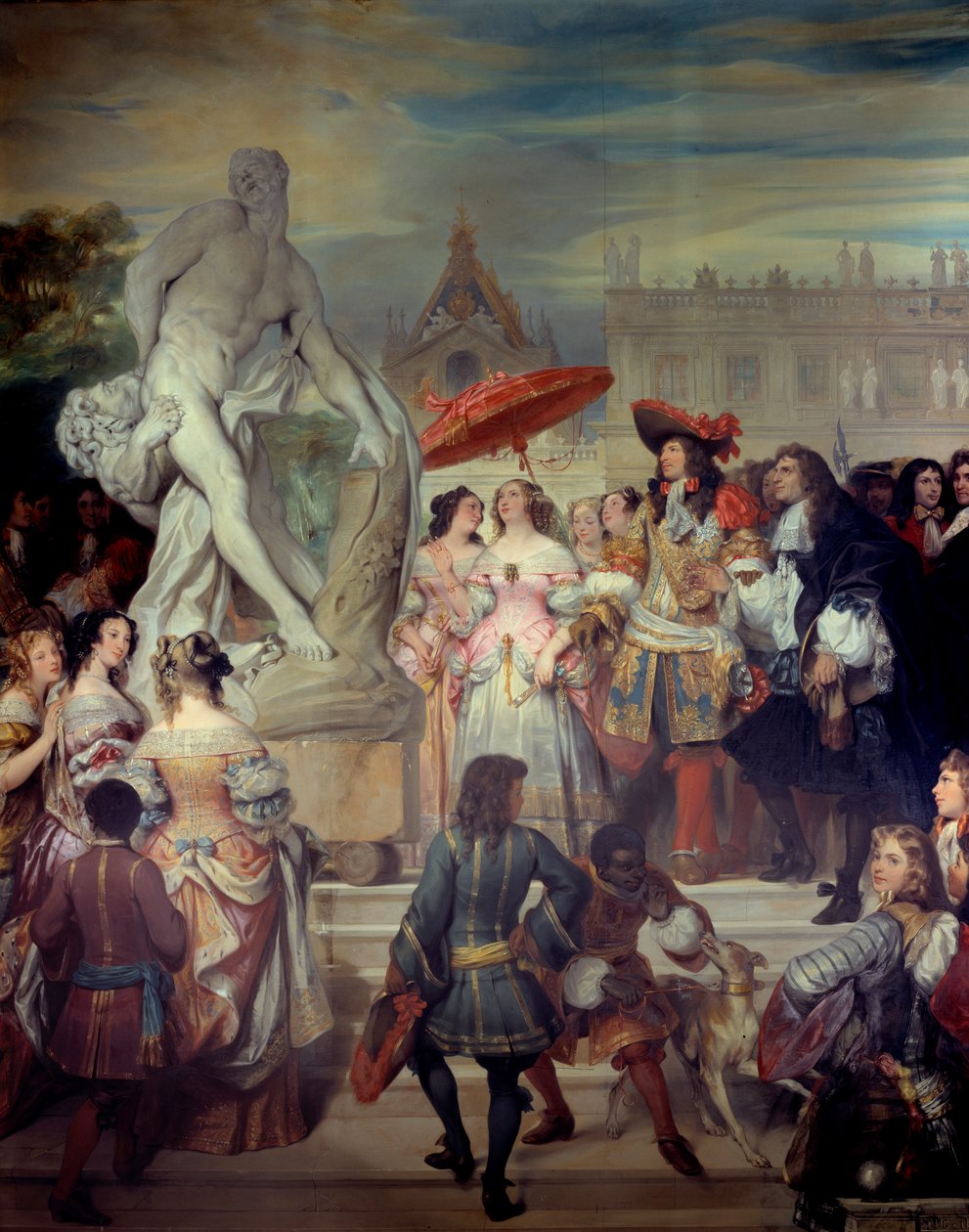 يقدم بيير بوجيه (1620-1694) تمثاله ميلون كروتوني إلى لويس الرابع عشر (1638-1715) في حدائق قلعة فرساي. لوحة يوجين ديفيريا (1808-1865) بواسطة يوجين ديفيريا