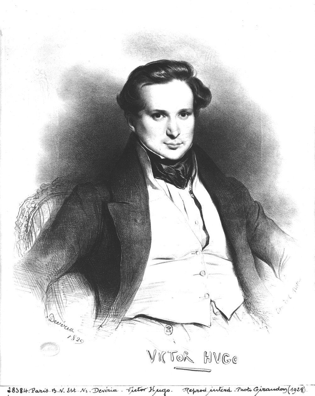 صورة لفيكتور هوغو (1802-66) ، محفورة من قبل تشارلز إتيان بيير موت (1785-1836) 1829 (ليثو) (صور من وزن الجسم) بواسطة يوجين ديفيريا