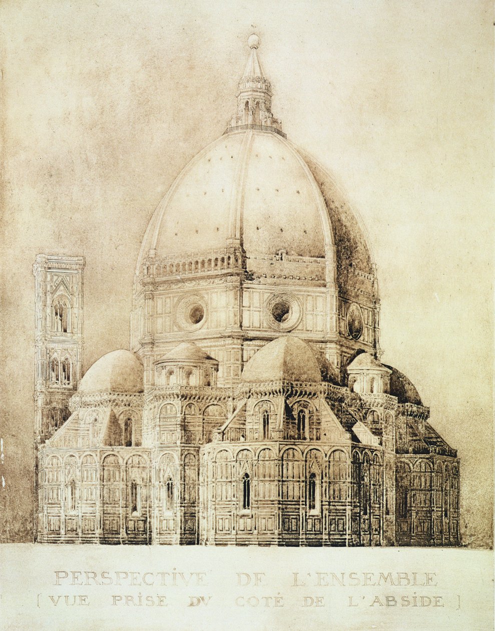 كاتدرائية فلورنسا من الشرق ، من "Fragments d&39;Arch architecture du Moyen Age et de la Renaissance" ، المجلد الثاني ، منقوش بواسطة Jules Adolphe Chauvet (م 1828) (الطباعة الحجرية) بواسطة يوجين دوكين