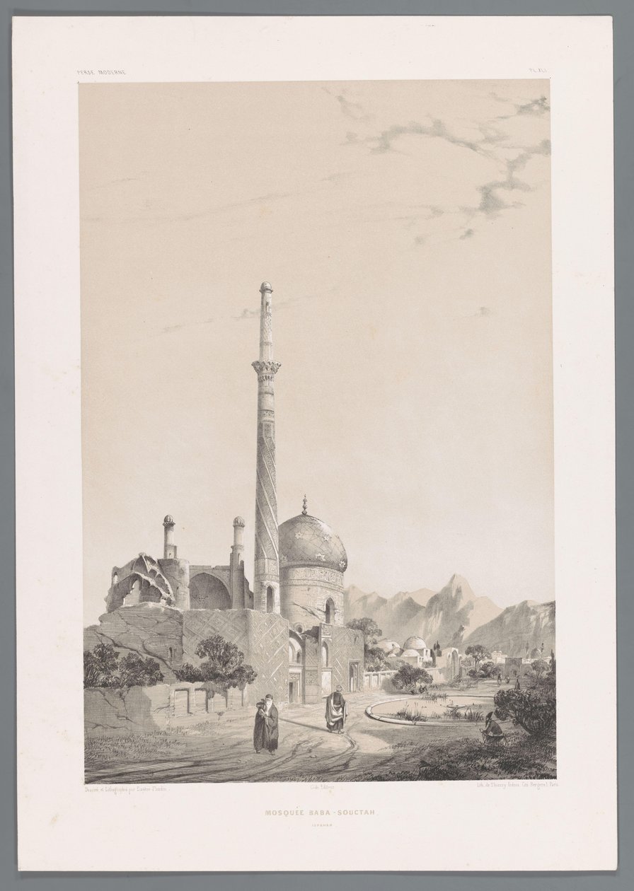 مسجد بابا سختي مع مئذنة Bagh-e-Ghoushkhane في أصفهان مسجد بابا سقطة أصفهان (العنوان على القطعة) المناظر الطبيعية الفارسية (عنوان السلسلة) بيرس مودرن (عنوان المسلسل) بواسطة يوجين فلاندين
