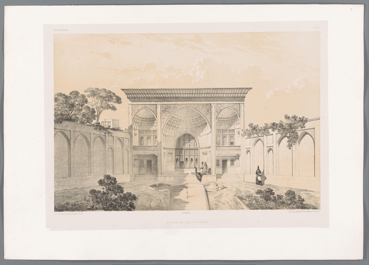 باحة منزل حسين خان في تبريز Maison de Hussein-Khân Tabriz (العنوان على القطعة) المناظر الطبيعية الفارسية (عنوان السلسلة) بيرس مودرن (عنوان المسلسل) بواسطة يوجين فلاندين