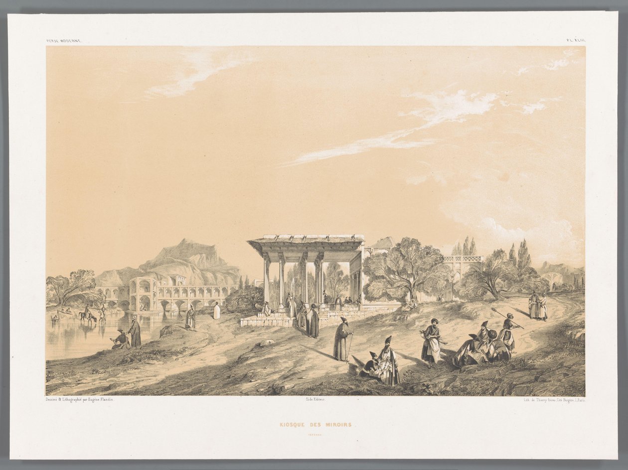 منظر لمبنى في أصفهان ، إيران Kiosque des miroirs Ispahan (العنوان على القطعة) المناظر الطبيعية الفارسية (عنوان السلسلة) بيرس مودرن (عنوان المسلسل) بواسطة يوجين فلاندين