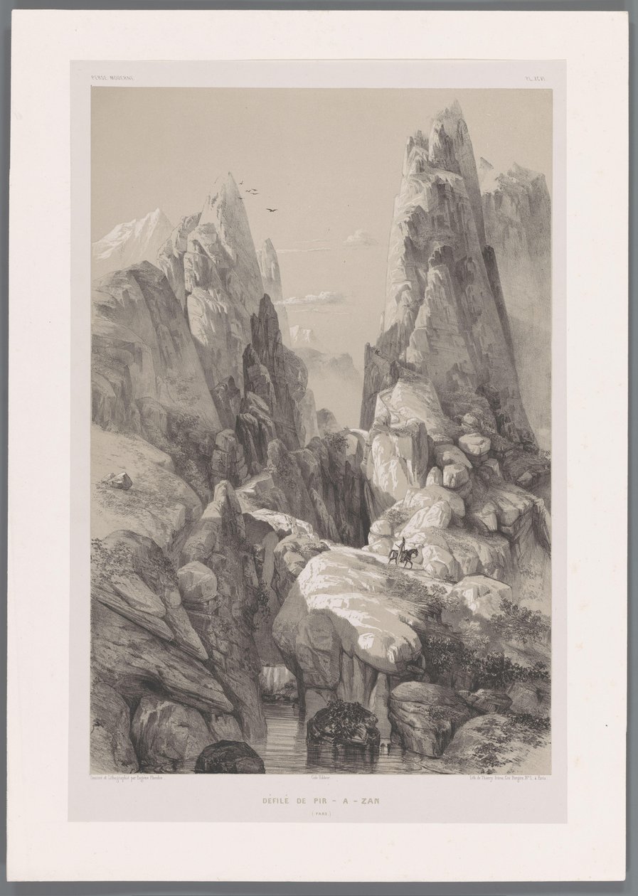 وادي جبل كوه بير زان في إيران Défilé de Pir-a-Zan (فارس) (العنوان على الجسم) المناظر الطبيعية الفارسية (عنوان السلسلة) بيرس مودرن (عنوان المسلسل) بواسطة يوجين فلاندين