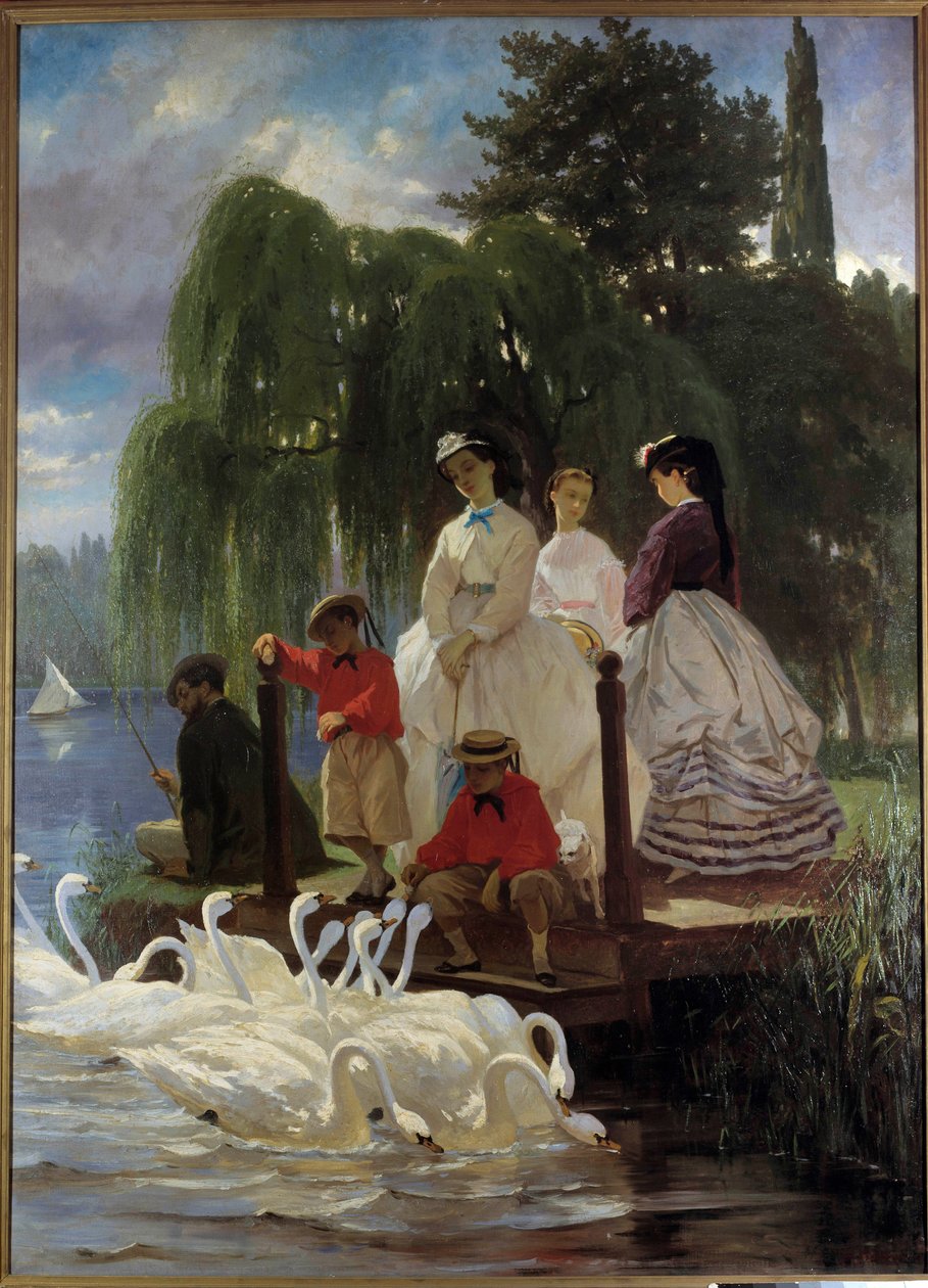 Le repas des Swans رسم يوجين جيرود (1806-1881) 1865 باريس ، الفنون الزخرفية - البجع أو إطعام البجع. رسم يوجين جيرود (1806-1881) 1865. متحف ديكورات الفنون ، باريس بواسطة يوجين جيرو