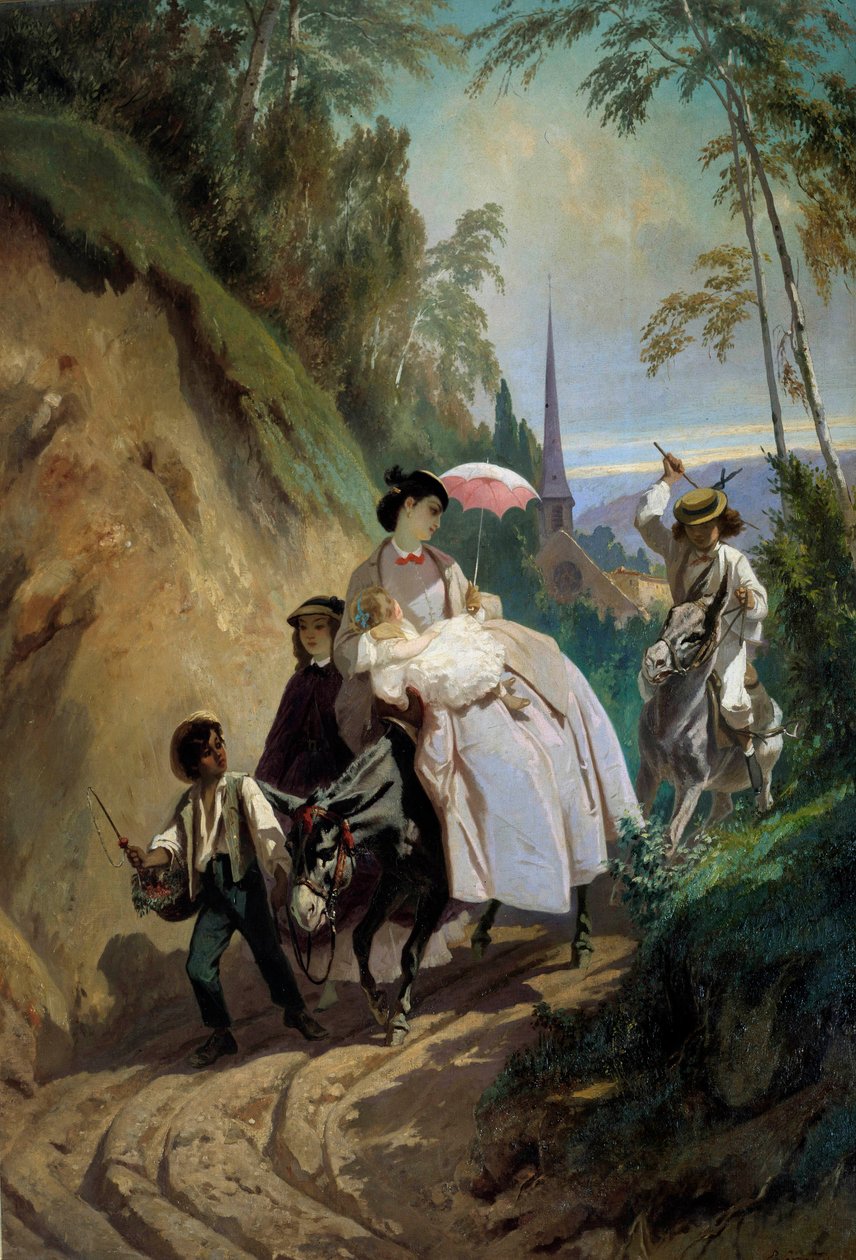 Walk a donkey to Montmorency Painting by Eugene Giraud (1806-1881) 19th century Paris, Decorative Arts بواسطة يوجين جيرو